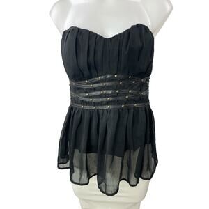 Jennyfer Black Studded Ruched Sleeveless Bandeau Corset Peplum Tank Tube Top L